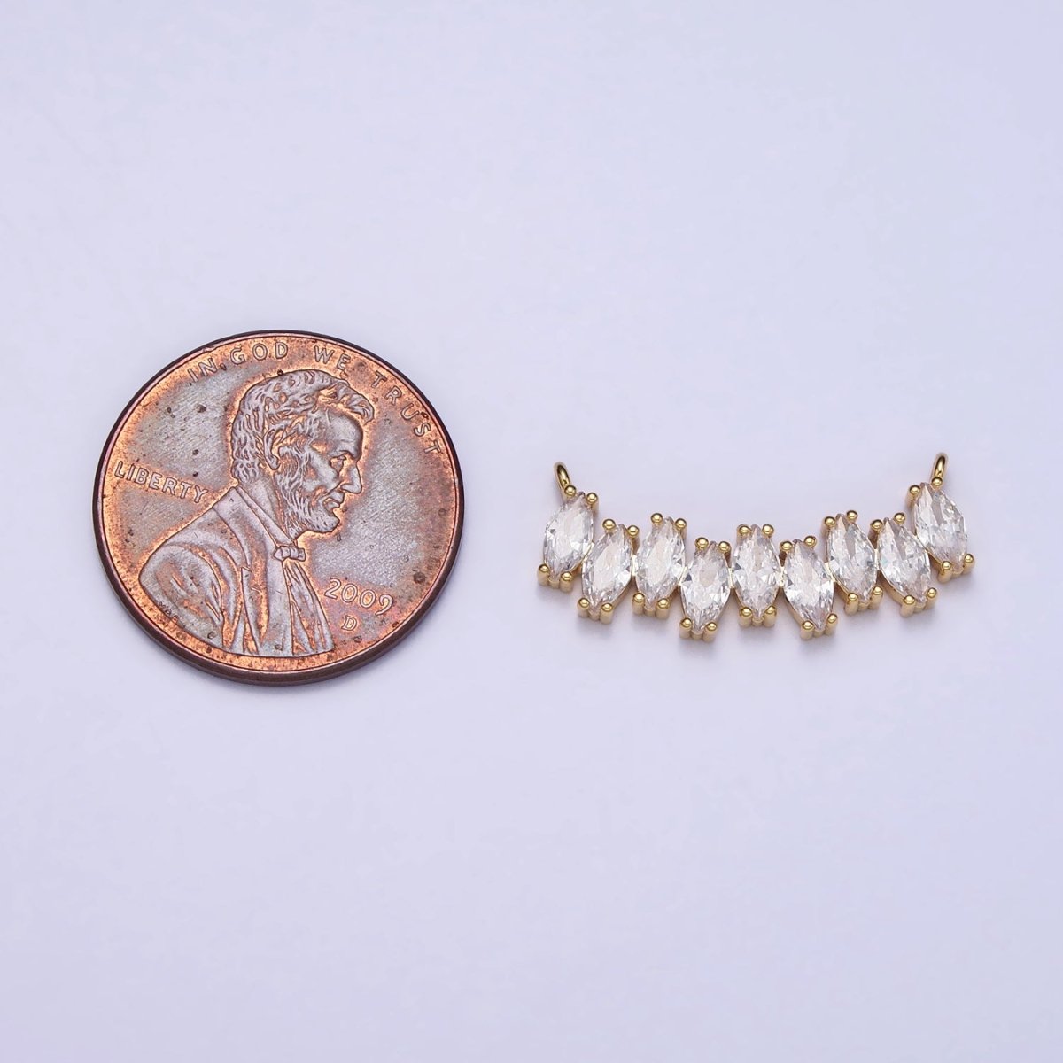 Gold, Silver Clear CZ Marquise Cubic Zirconia Curved Lined 22.5mm Connector | Y-810