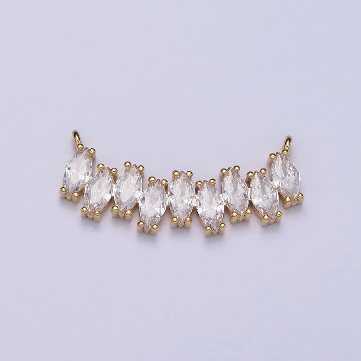 Gold, Silver Clear CZ Marquise Cubic Zirconia Curved Lined 22.5mm Connector | Y-810