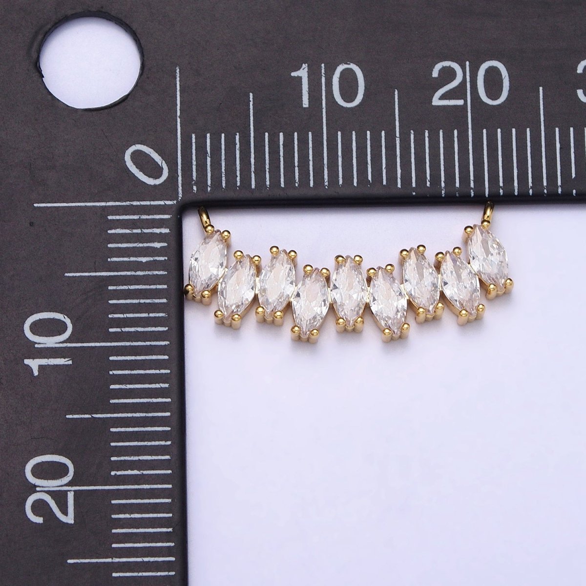 Gold, Silver Clear CZ Marquise Cubic Zirconia Curved Lined 22.5mm Connector | Y-810