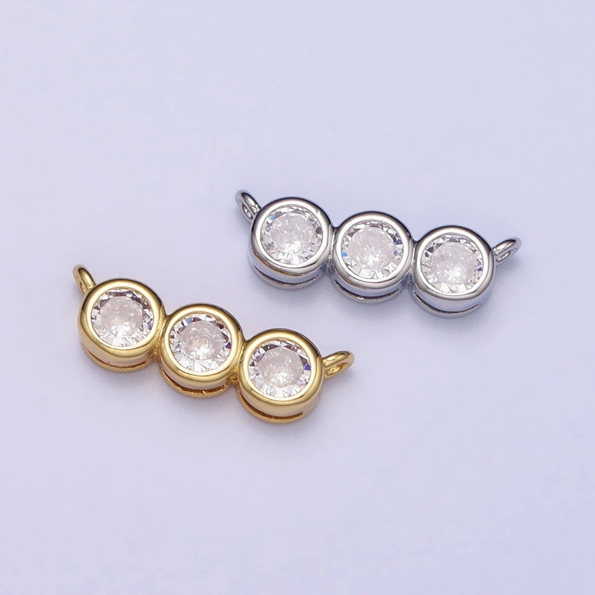 Gold, Silver Clear CZ Round Cubic Zirconia Lined 13.5mm Connector | Y-812