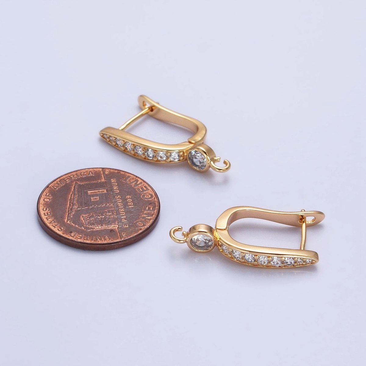 Gold, Silver Clear Micro Paved CZ English Lock with Open Loop Earrings Making Supply | Z-153 Z-154