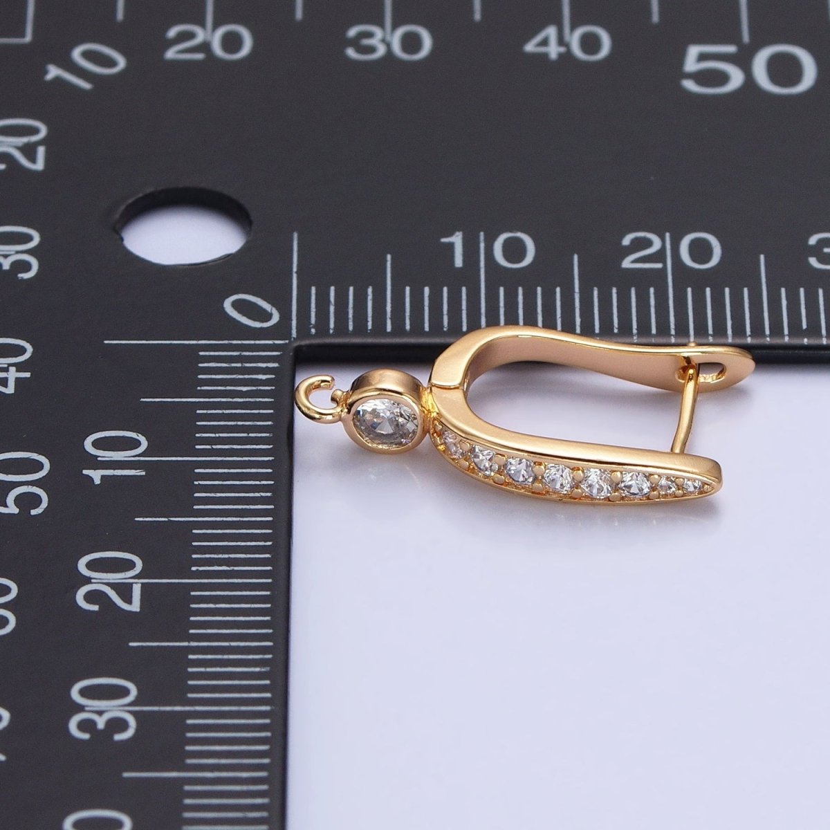 Gold, Silver Clear Micro Paved CZ English Lock with Open Loop Earrings Making Supply | Z-153 Z-154