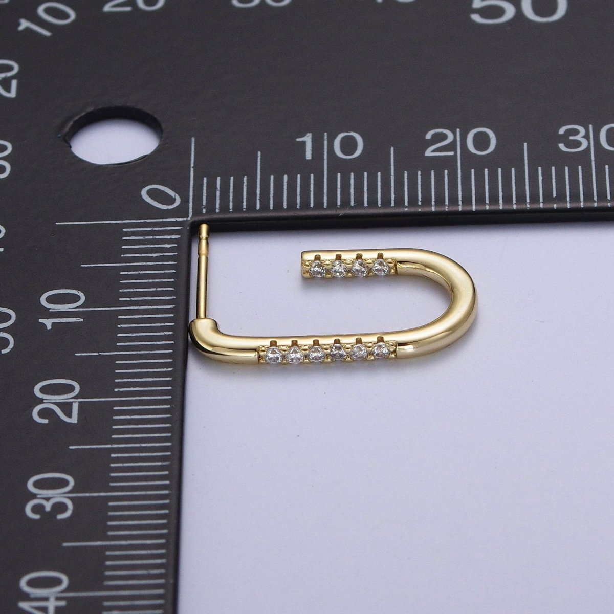 Gold, Silver Clear Micro Paved CZ Front J-Shaped Geometric Hoop Earrings | AD-053 AB-430