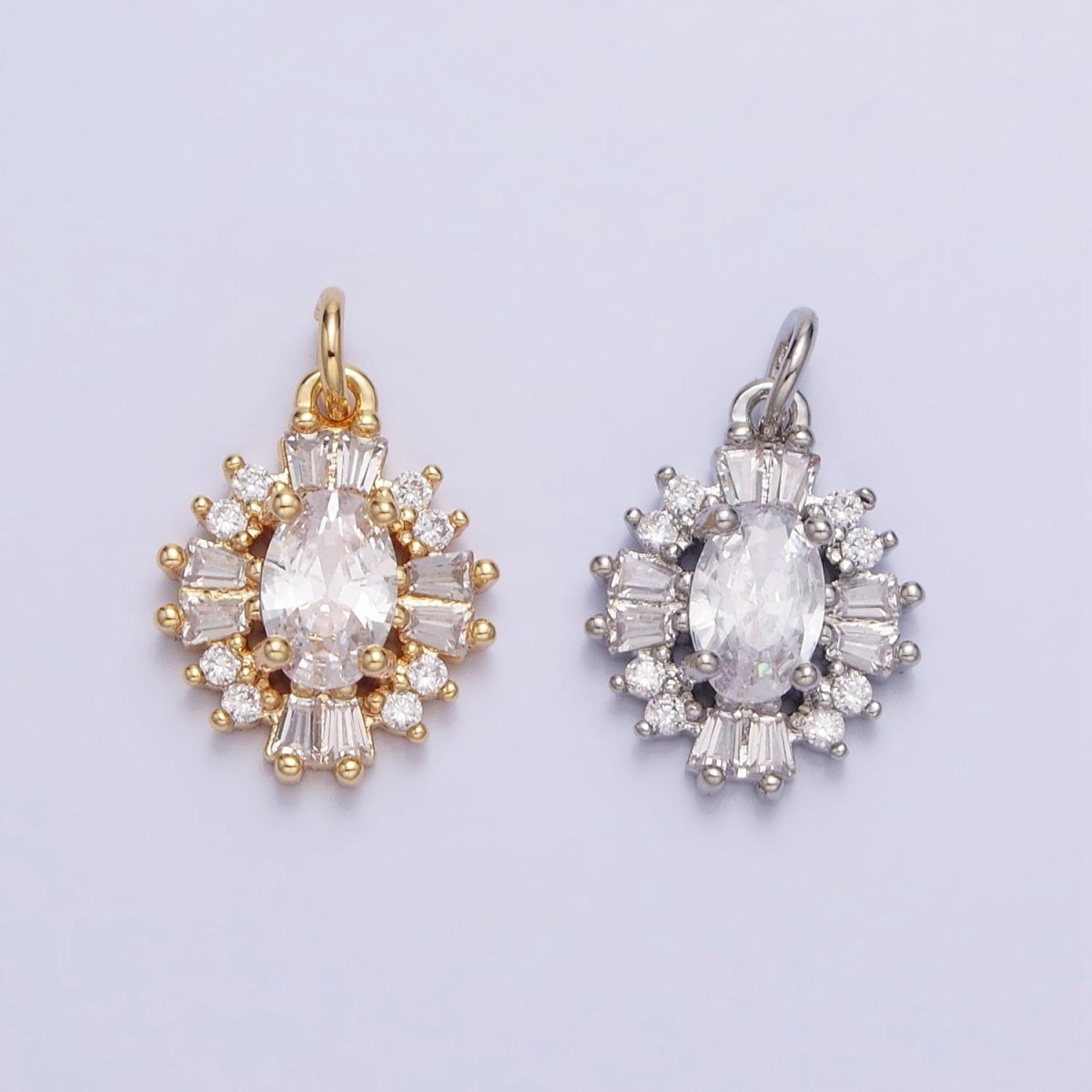 Gold, Silver Clear Oval Baguette Cubic Zirconia CZ Add-On 10mm Charm | AC677 AC678
