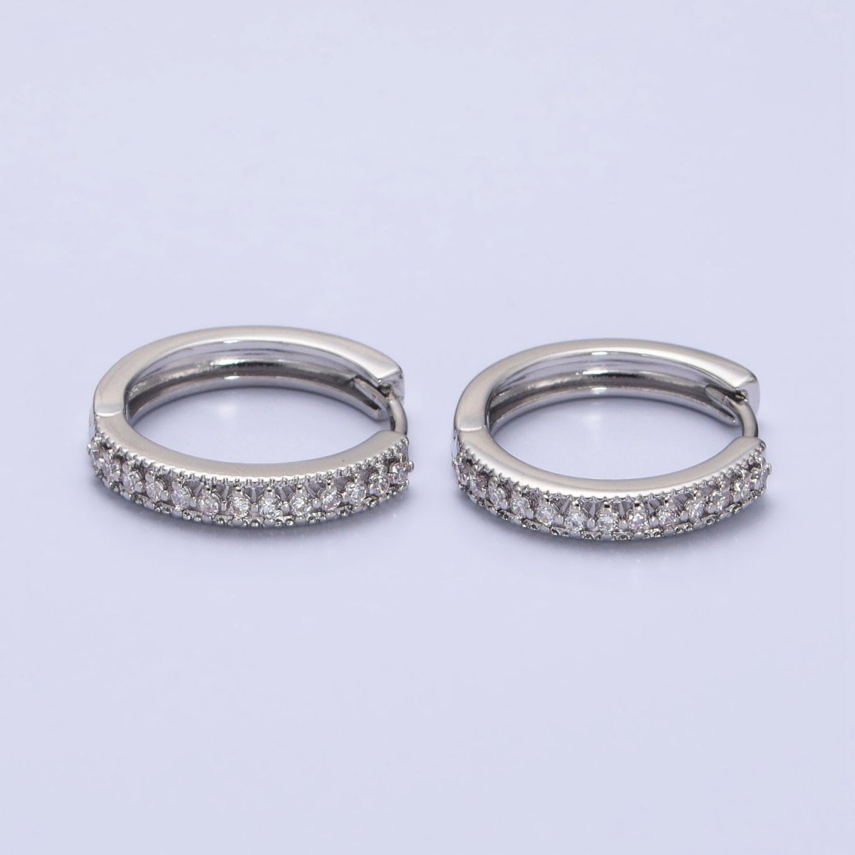Gold, Silver Clear Round CZ Lined 18mm Minimalist Hoop Earrings | AB506 AB512