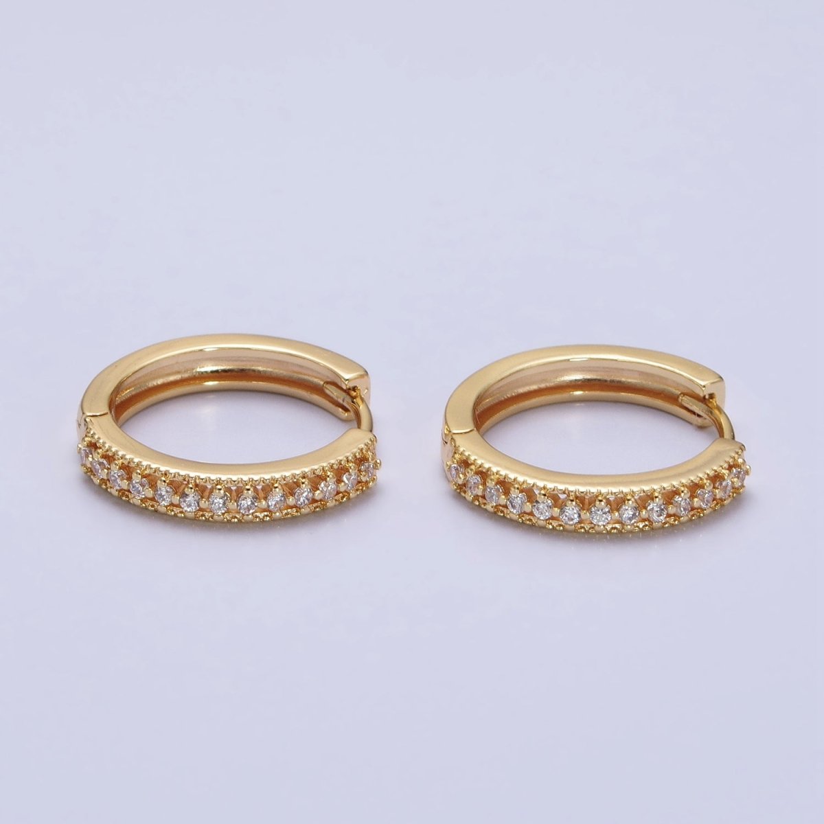 Gold, Silver Clear Round CZ Lined 18mm Minimalist Hoop Earrings | AB506 AB512