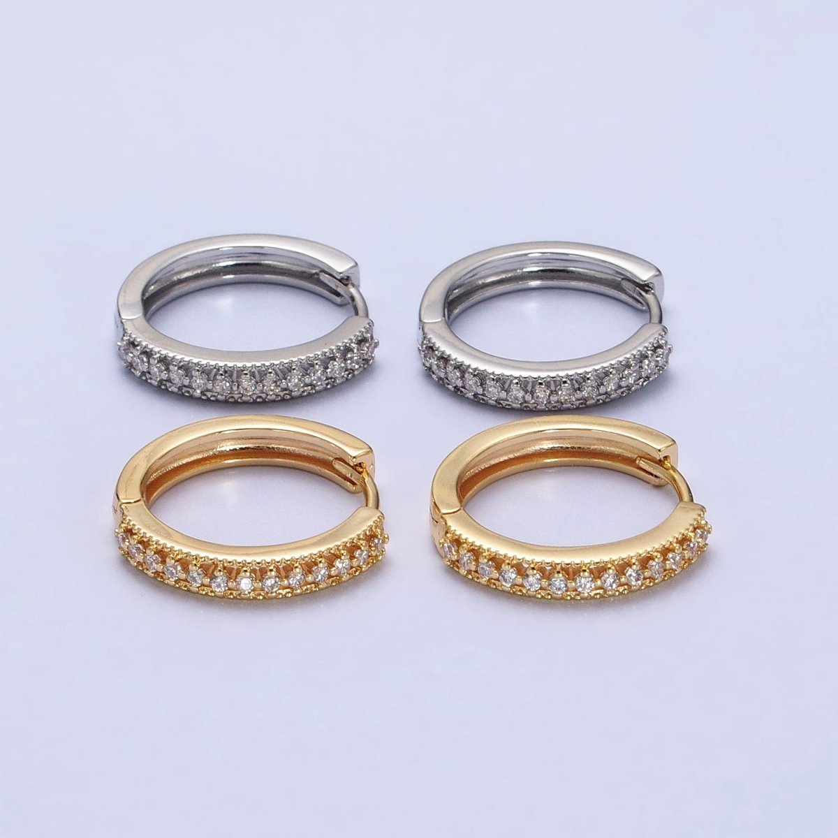 Gold, Silver Clear Round CZ Lined 18mm Minimalist Hoop Earrings | AB506 AB512