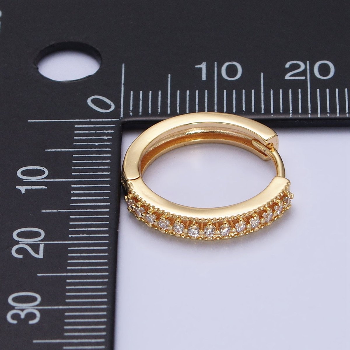 Gold, Silver Clear Round CZ Lined 18mm Minimalist Hoop Earrings | AB506 AB512