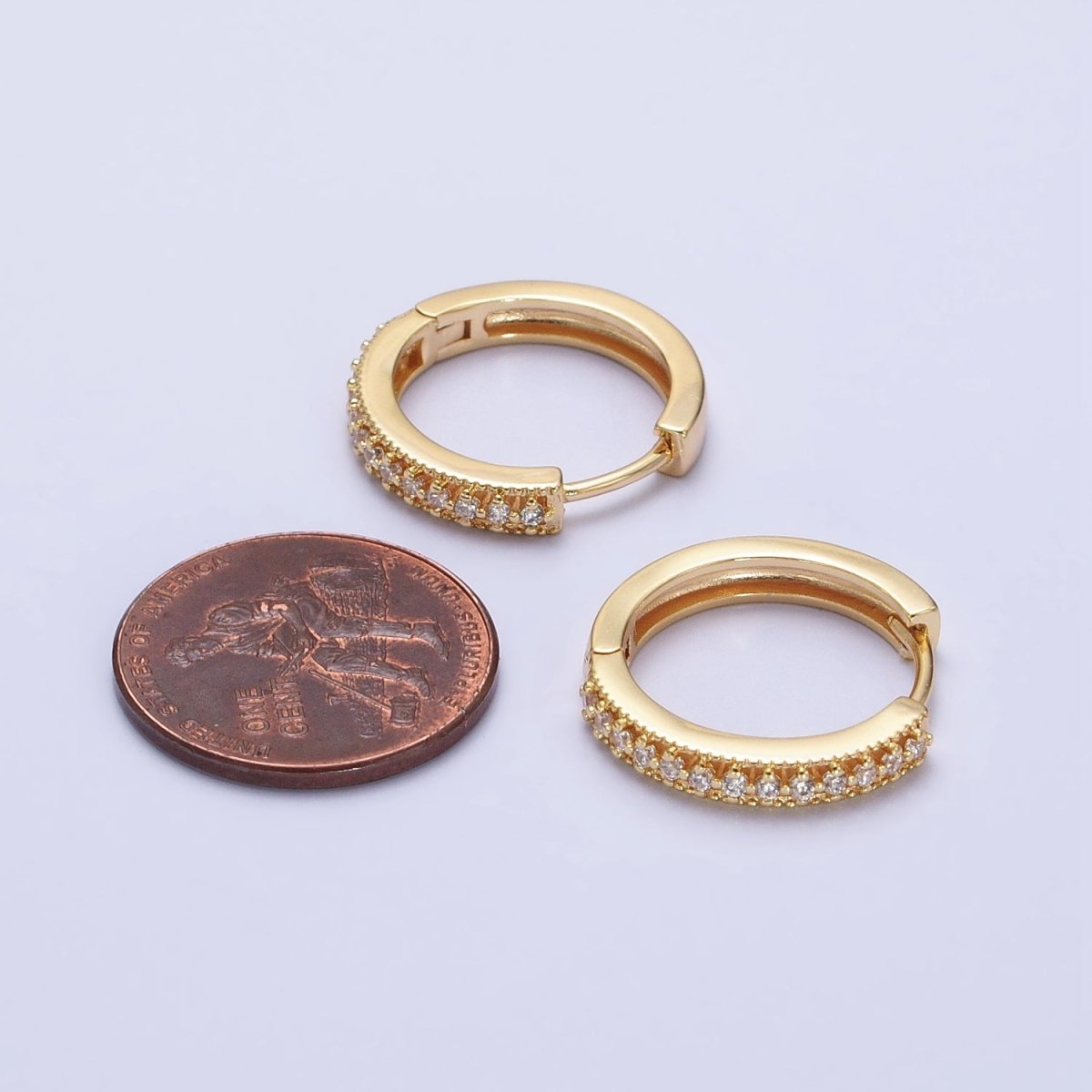 Gold, Silver Clear Round CZ Lined 18mm Minimalist Hoop Earrings | AB506 AB512