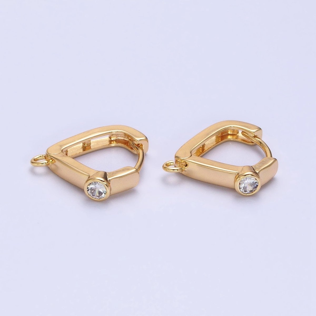 Gold, Silver Clear Round CZ Open Loop Triangle Huggie Earrings Supply | Z367 Z368