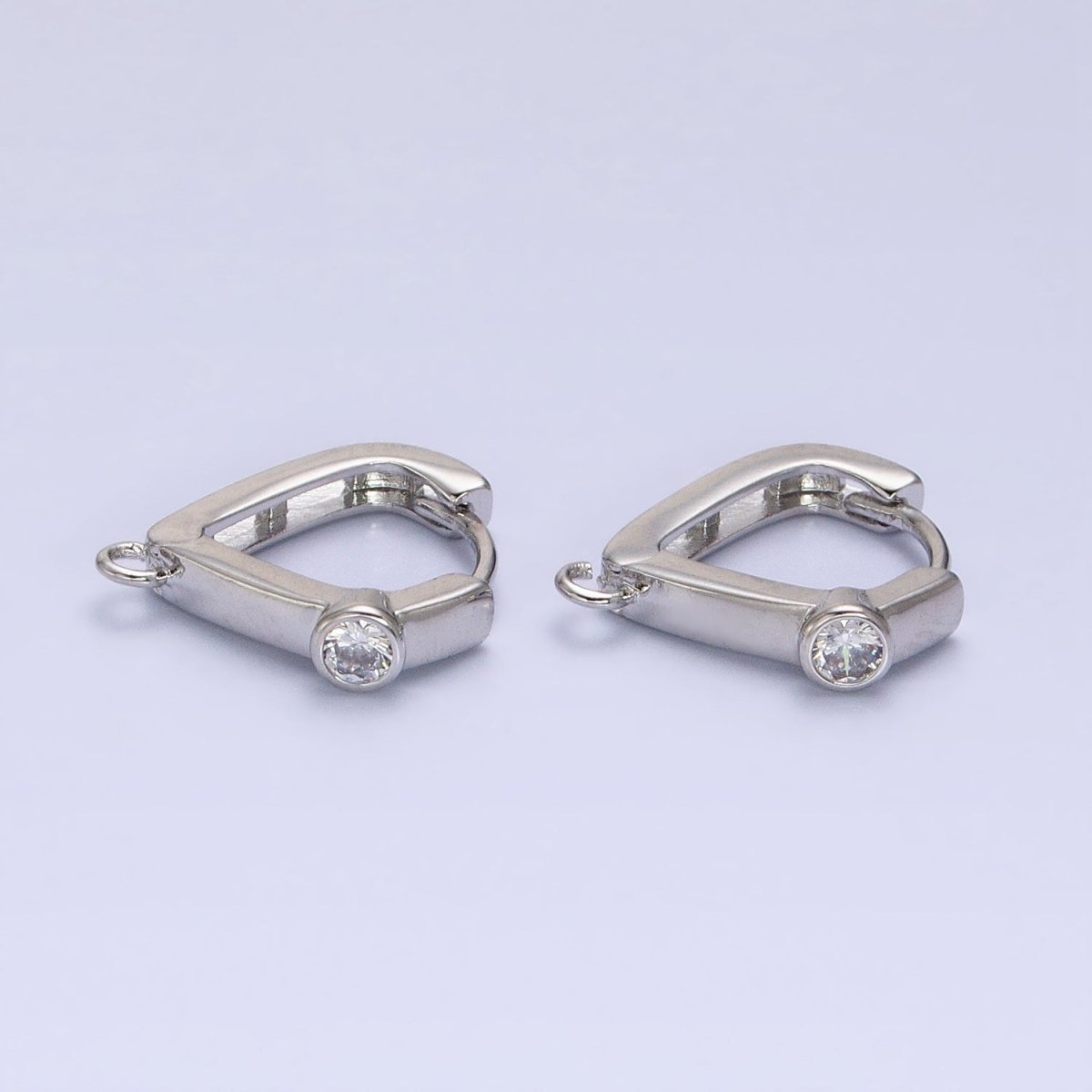 Gold, Silver Clear Round CZ Open Loop Triangle Huggie Earrings Supply | Z367 Z368