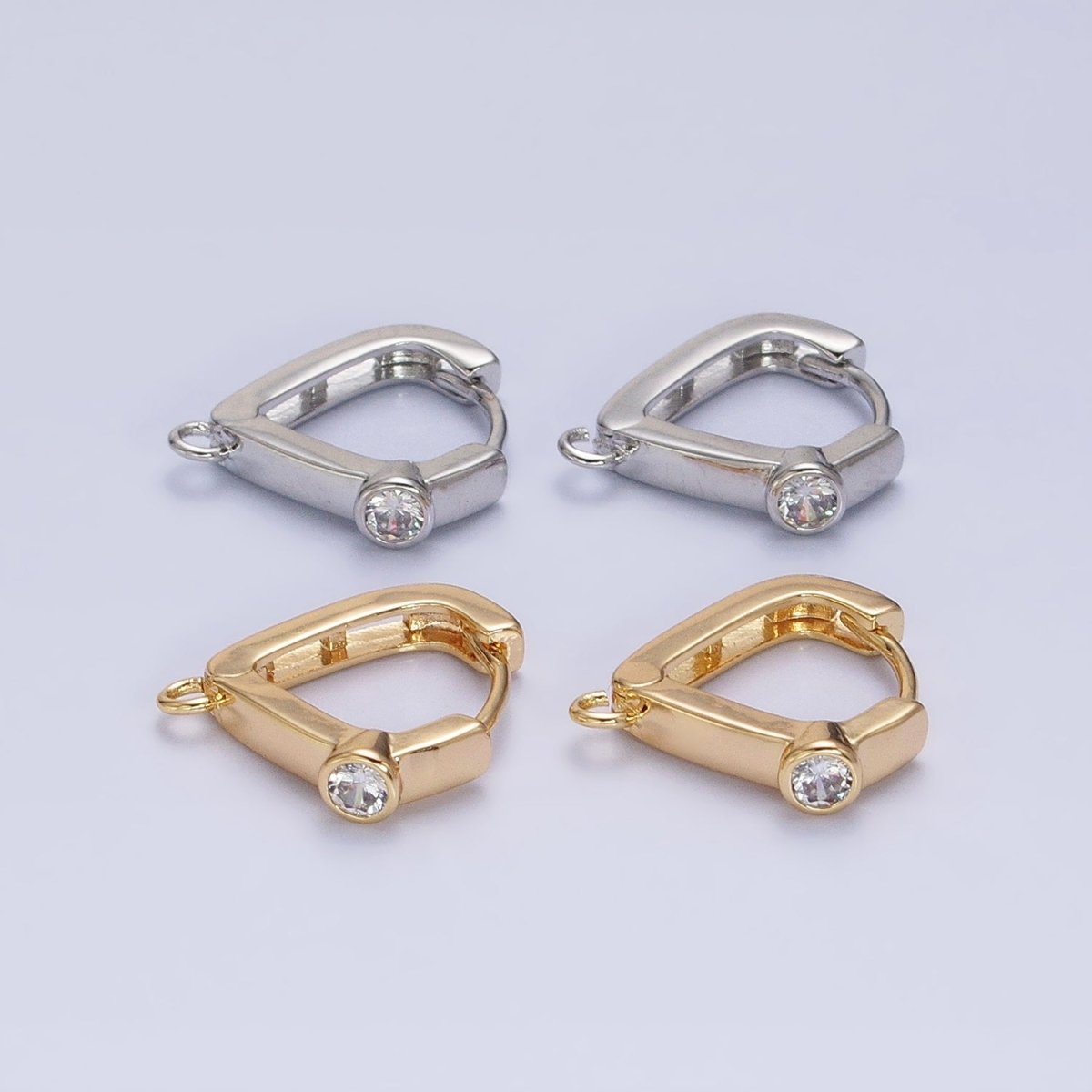 Gold, Silver Clear Round CZ Open Loop Triangle Huggie Earrings Supply | Z367 Z368