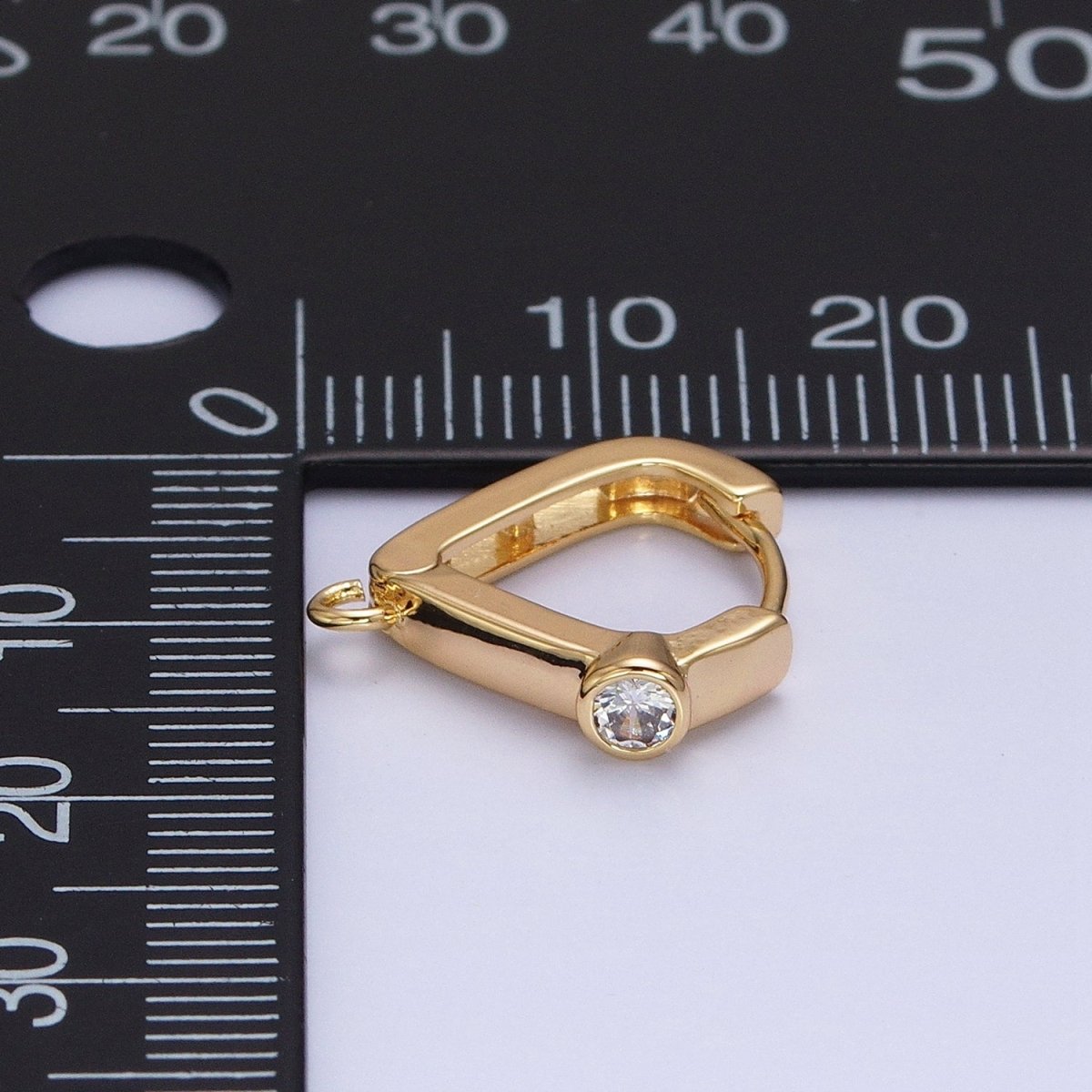Gold, Silver Clear Round CZ Open Loop Triangle Huggie Earrings Supply | Z367 Z368