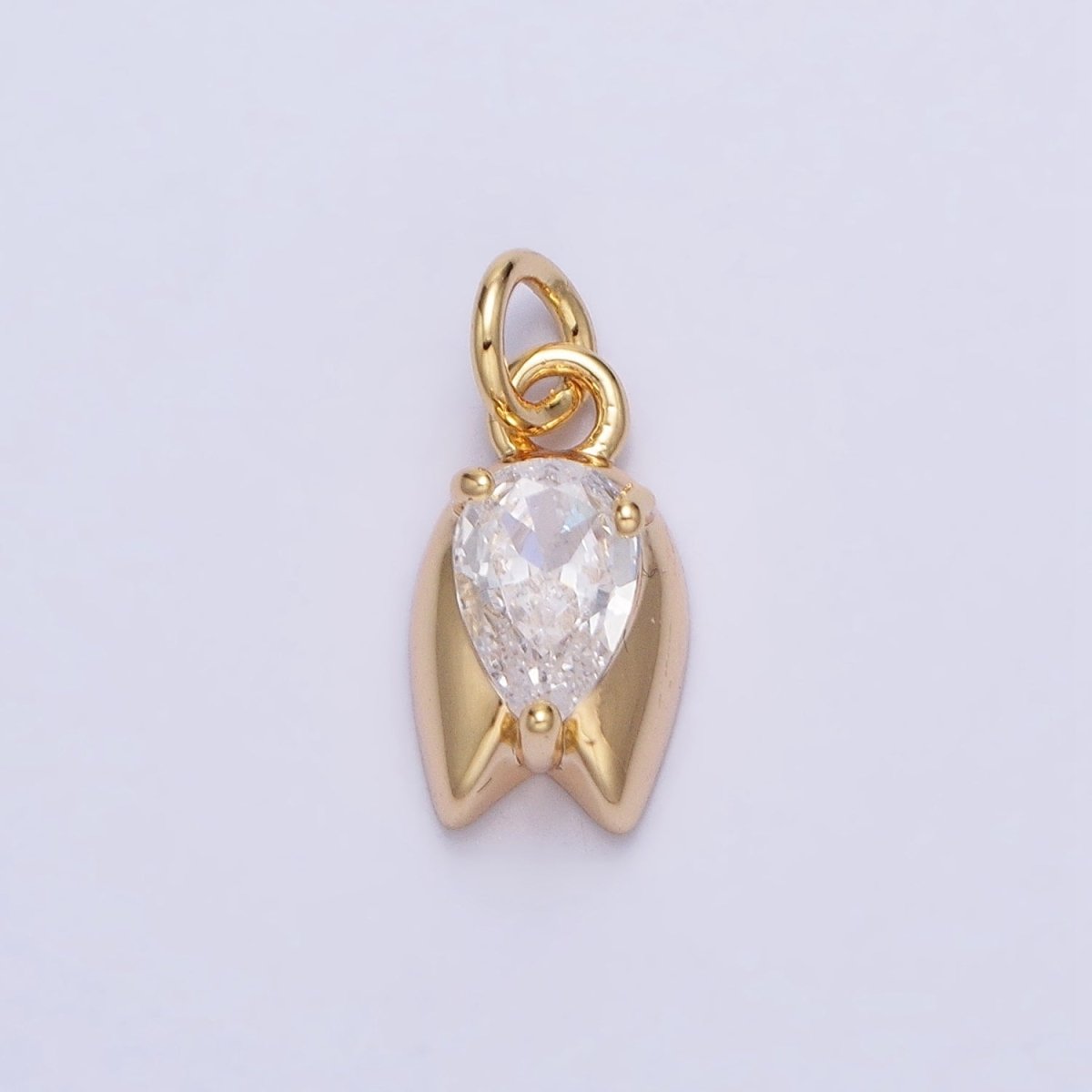 Gold, Silver Clear Round Upside Down Tulip Flower Geometric Mini Add- On Charm | AC691 AC692