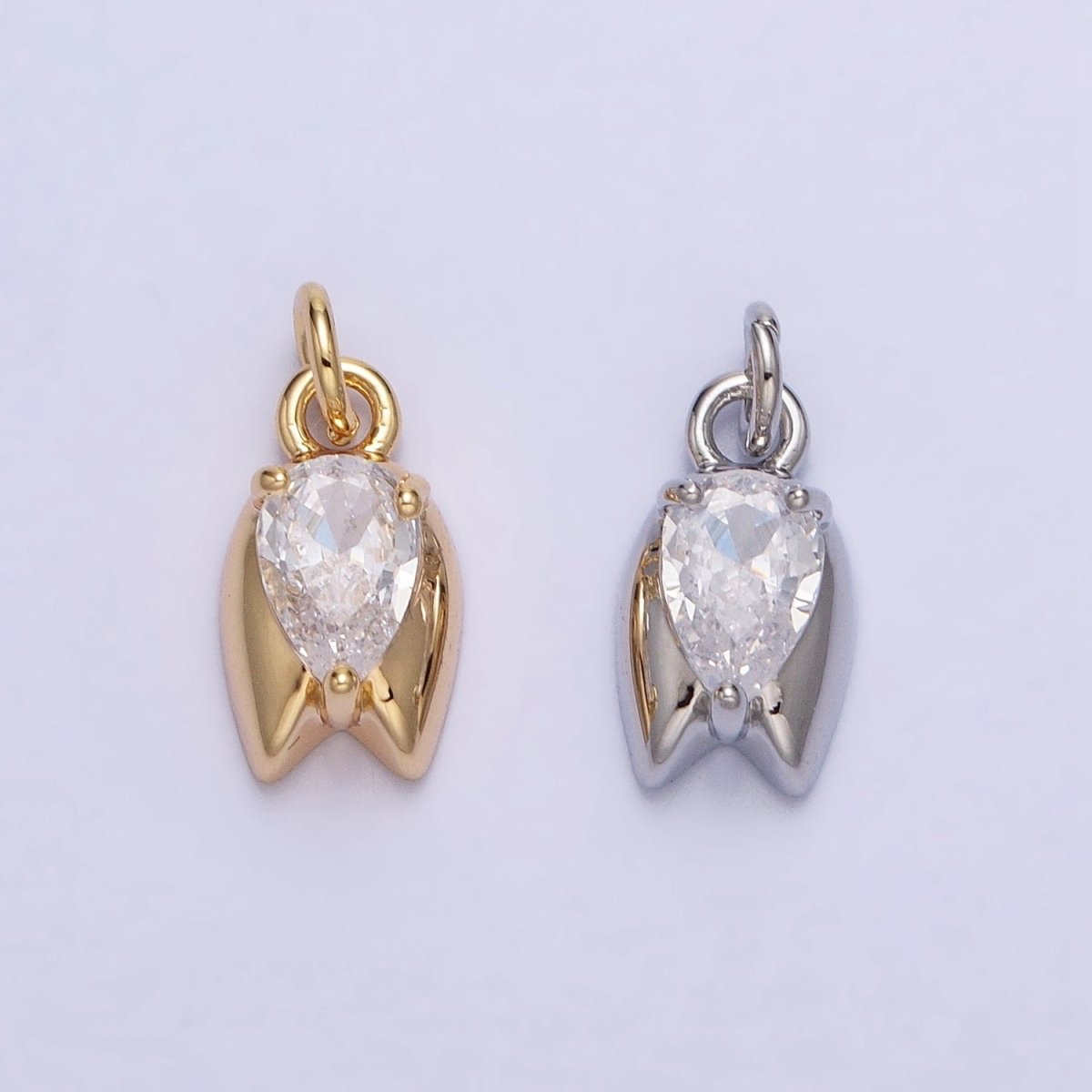 Gold, Silver Clear Round Upside Down Tulip Flower Geometric Mini Add- On Charm | AC691 AC692