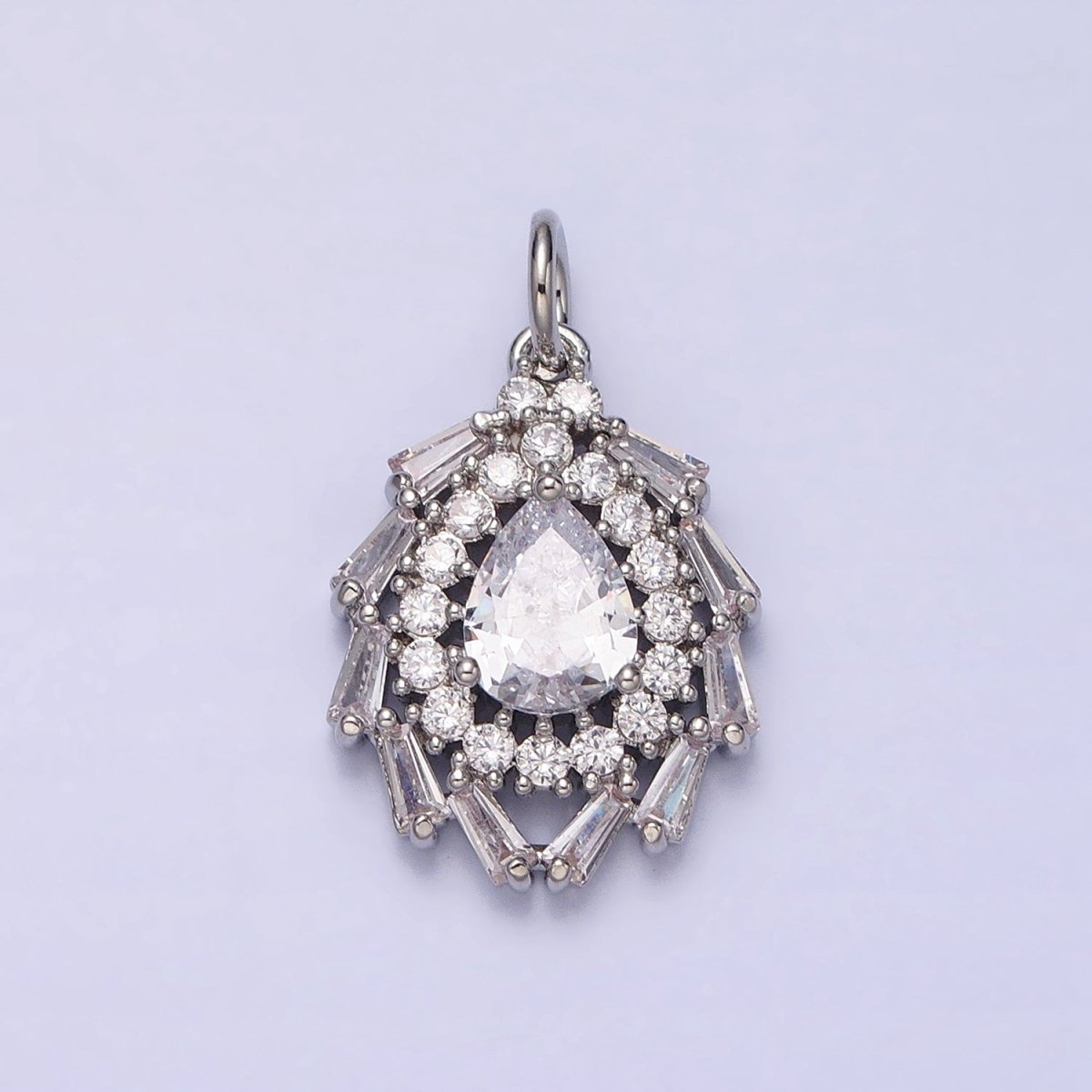 Gold, Silver Clear Teardrop CZ Round Baguette Lined Charm | AC496 AC497