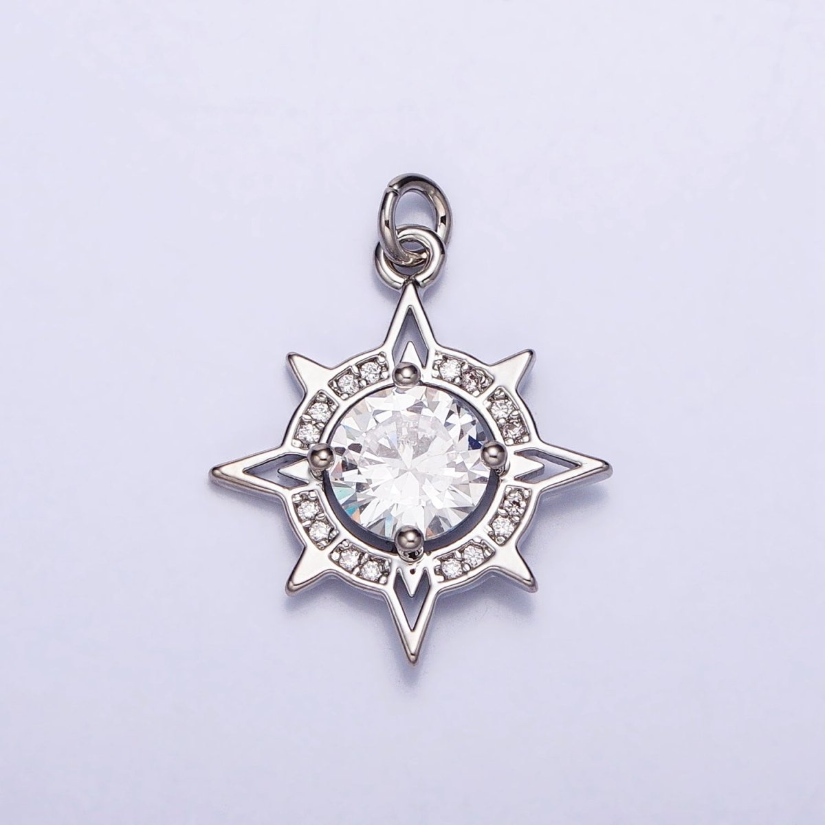 Gold, Silver Compass Celestial Sun Round Clear CZ Charm | AC385 AC386
