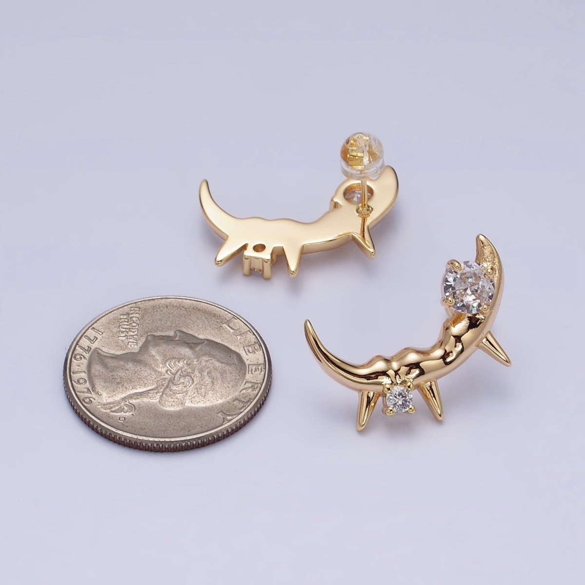 Gold, Silver Curved Clear Round CZ Spiked Molten Drip Stud Earrings | AD889 AD890