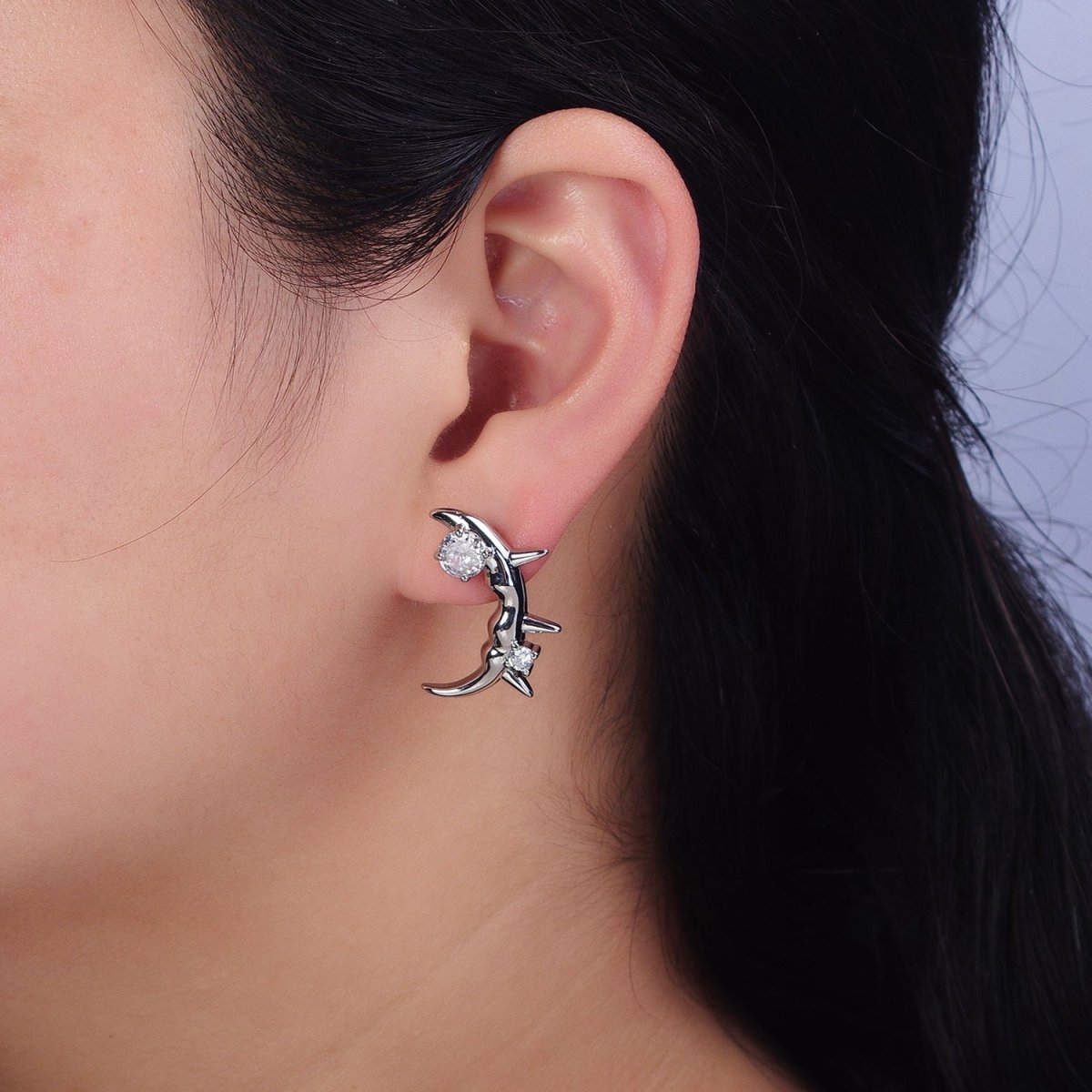 Gold, Silver Curved Clear Round CZ Spiked Molten Drip Stud Earrings | AD889 AD890