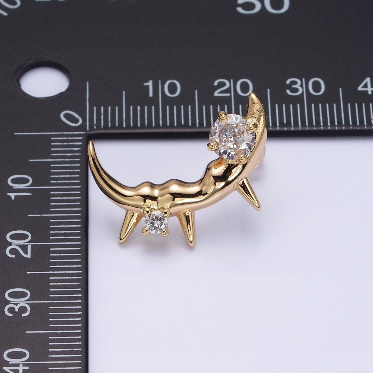 Gold, Silver Curved Clear Round CZ Spiked Molten Drip Stud Earrings | AD889 AD890