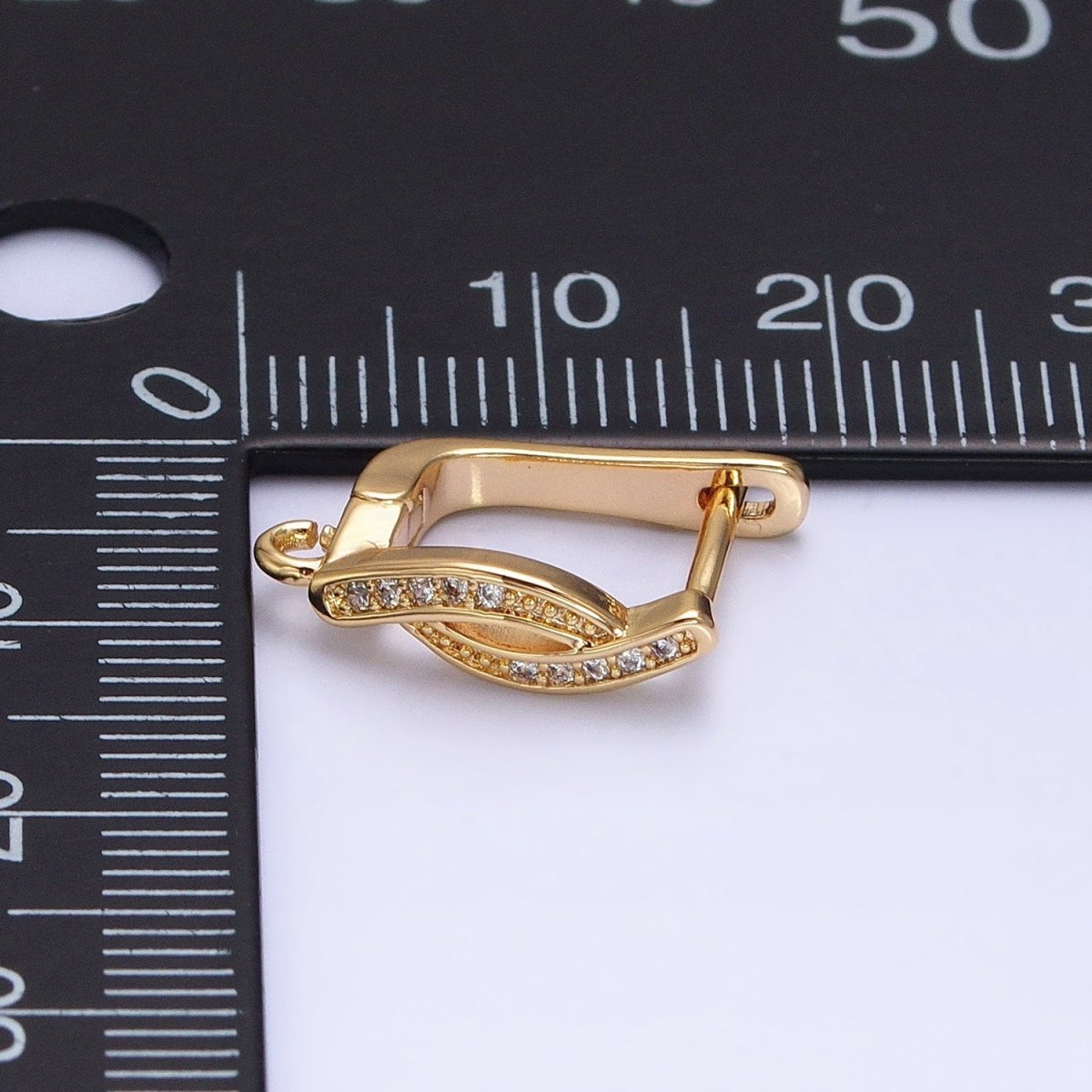 Gold, Silver Curved Micro Paved CZ Bar Open Loop English Lock Earring Supply | Z-365 Z-366