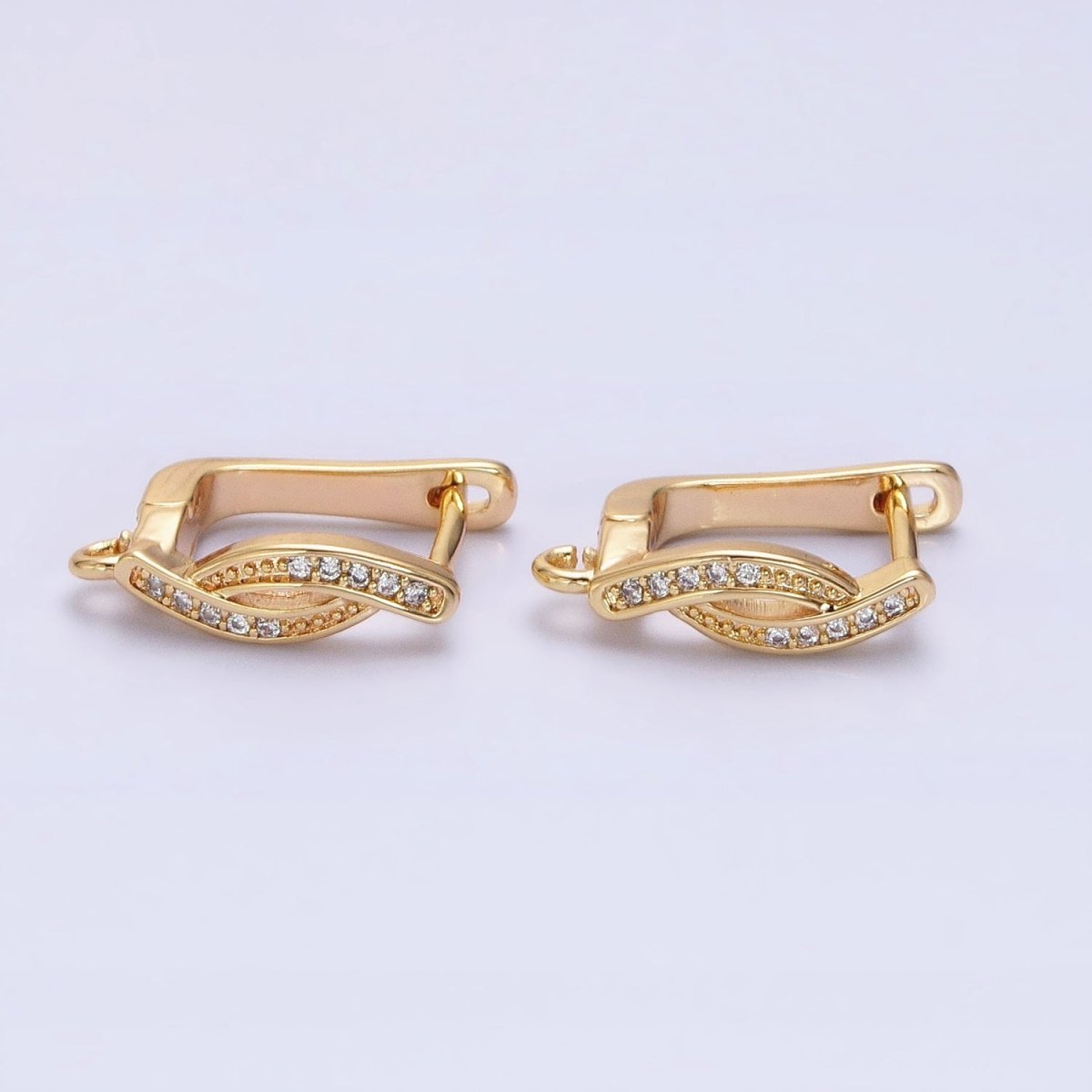 Gold, Silver Curved Micro Paved CZ Bar Open Loop English Lock Earring Supply | Z-365 Z-366