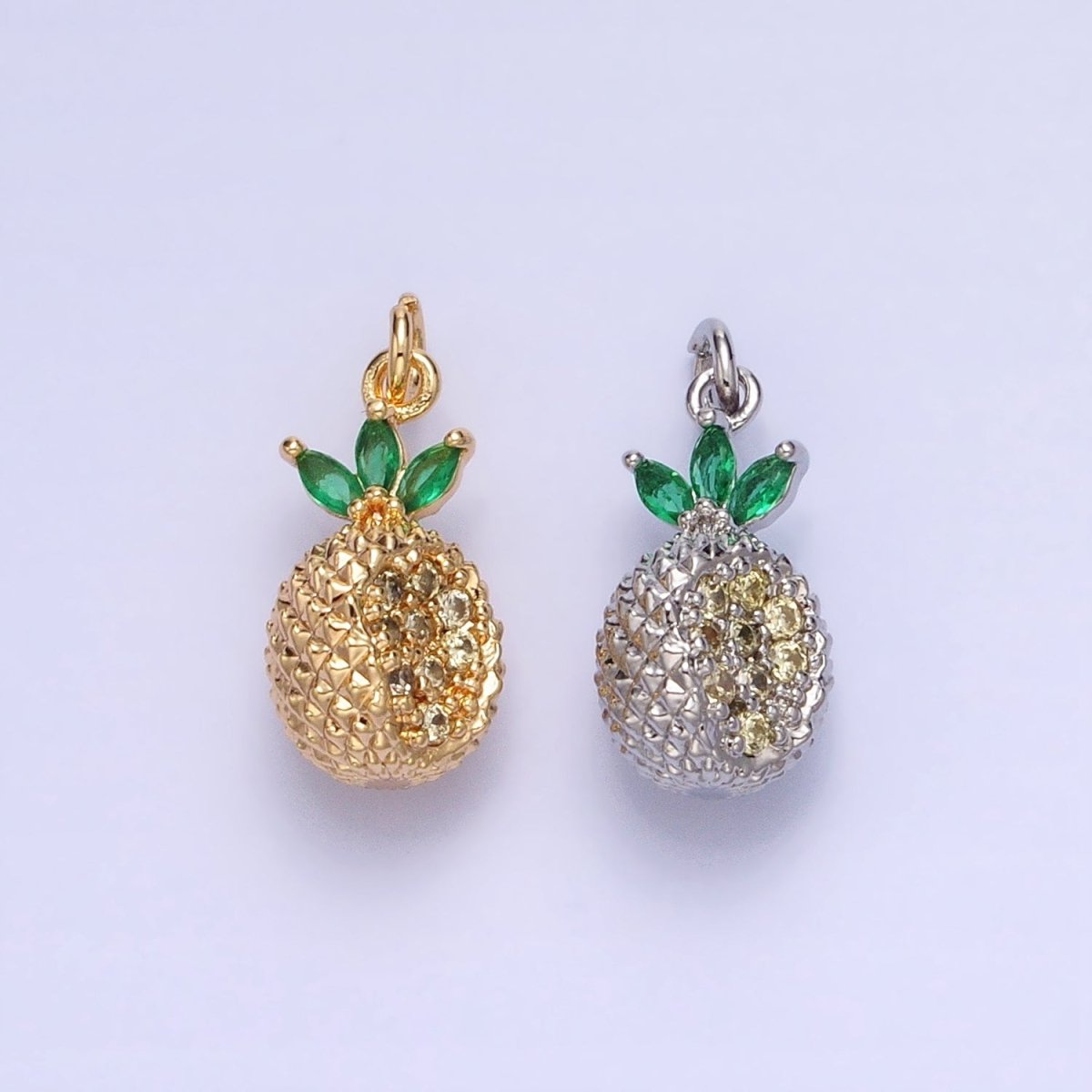 Gold, Silver Cut Spiked Pineapple Fruit Green Marquise Puffed Add-On Charm | AC705 AC706