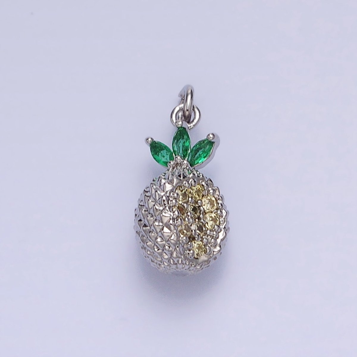 Gold, Silver Cut Spiked Pineapple Fruit Green Marquise Puffed Add-On Charm | AC705 AC706