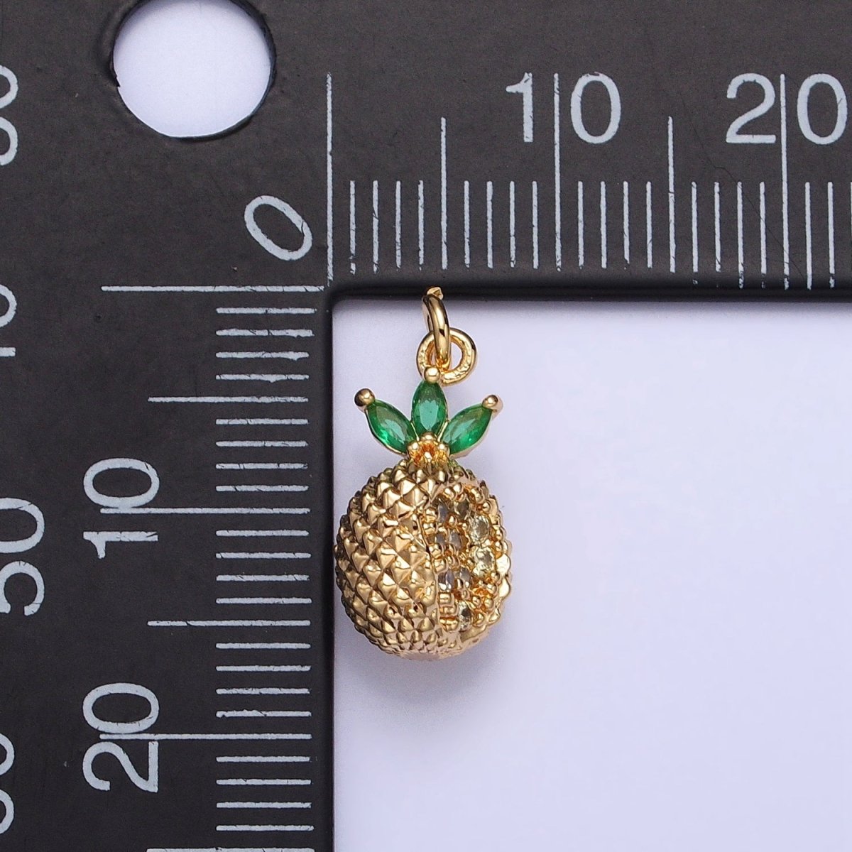 Gold, Silver Cut Spiked Pineapple Fruit Green Marquise Puffed Add-On Charm | AC705 AC706
