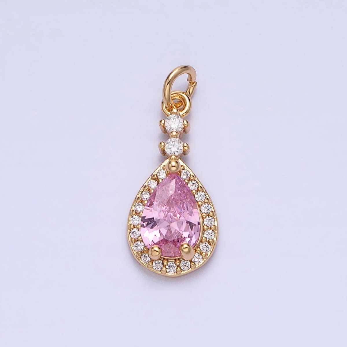 Gold, Silver CZ Clear, Purple, Pink, Red, Blue Teardrop Micro Paved Charm | AC427 - AC431, AC941 - AC945