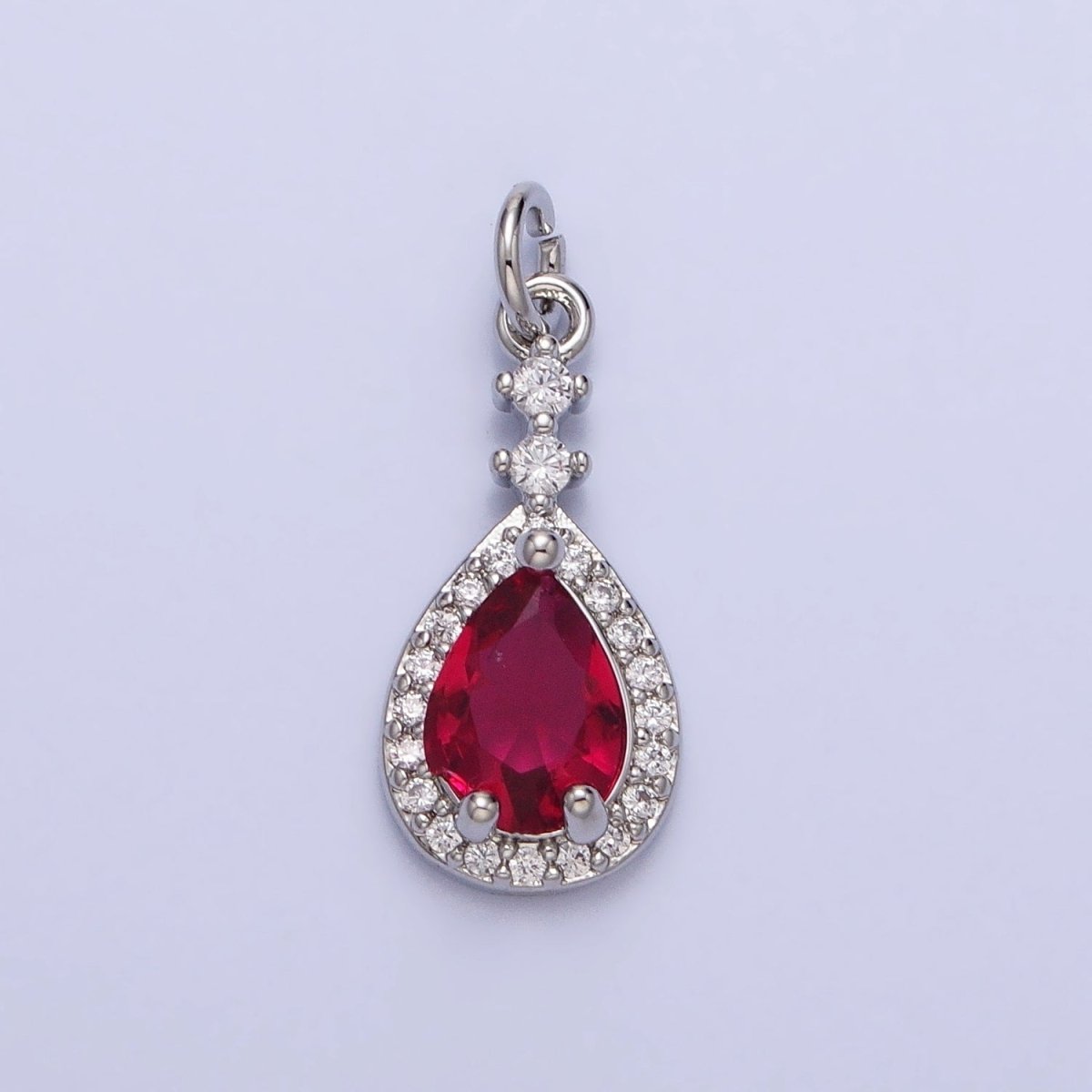 Gold, Silver CZ Clear, Purple, Pink, Red, Blue Teardrop Micro Paved Charm | AC427 - AC431, AC941 - AC945
