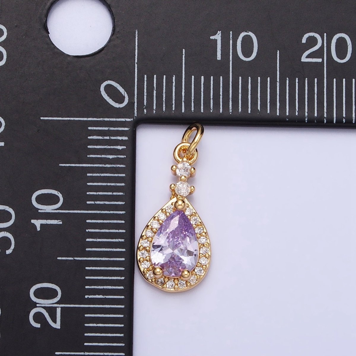 Gold, Silver CZ Clear, Purple, Pink, Red, Blue Teardrop Micro Paved Charm | AC427 - AC431, AC941 - AC945