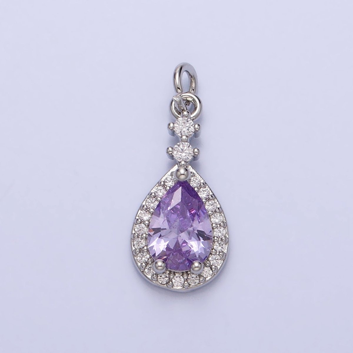 Gold, Silver CZ Clear, Purple, Pink, Red, Blue Teardrop Micro Paved Charm | AC427 - AC431, AC941 - AC945
