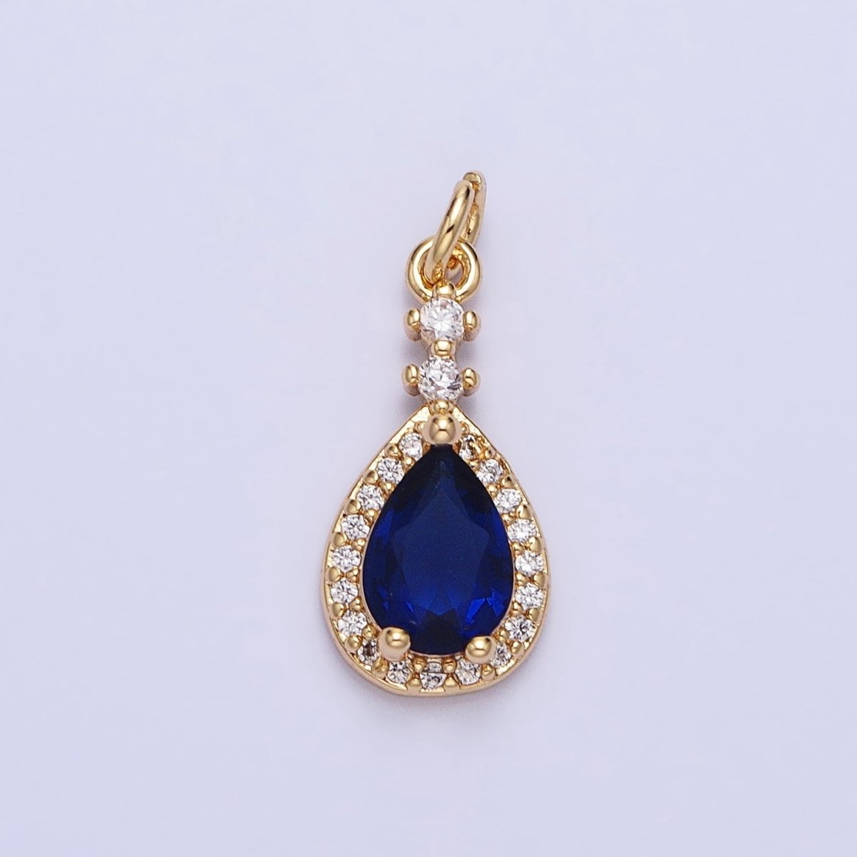 Gold, Silver CZ Clear, Purple, Pink, Red, Blue Teardrop Micro Paved Charm | AC427 - AC431, AC941 - AC945
