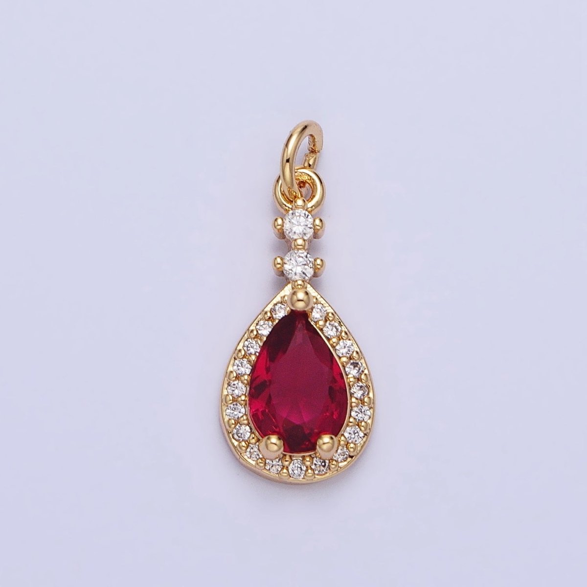 Gold, Silver CZ Clear, Purple, Pink, Red, Blue Teardrop Micro Paved Charm | AC427 - AC431, AC941 - AC945