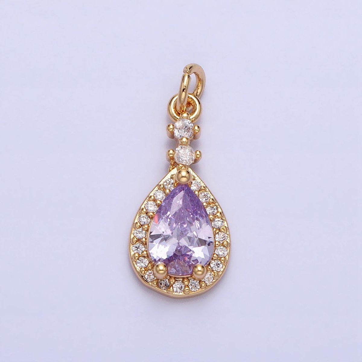 Gold, Silver CZ Clear, Purple, Pink, Red, Blue Teardrop Micro Paved Charm | AC427 - AC431, AC941 - AC945