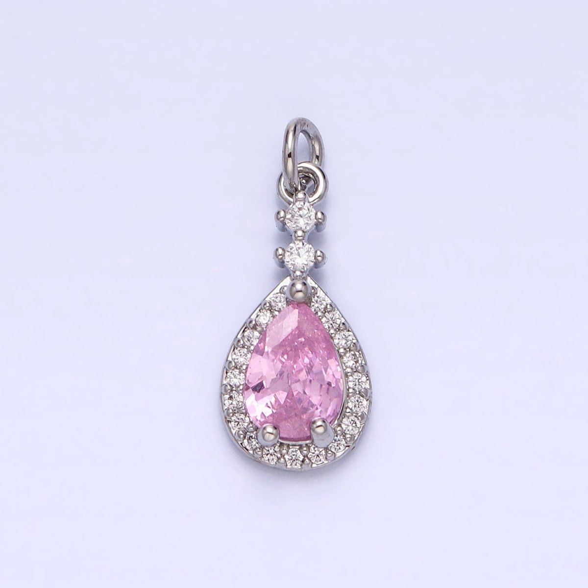 Gold, Silver CZ Clear, Purple, Pink, Red, Blue Teardrop Micro Paved Charm | AC427 - AC431, AC941 - AC945