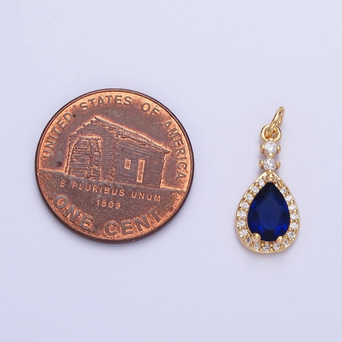 Gold, Silver CZ Clear, Purple, Pink, Red, Blue Teardrop Micro Paved Charm | AC427 - AC431, AC941 - AC945