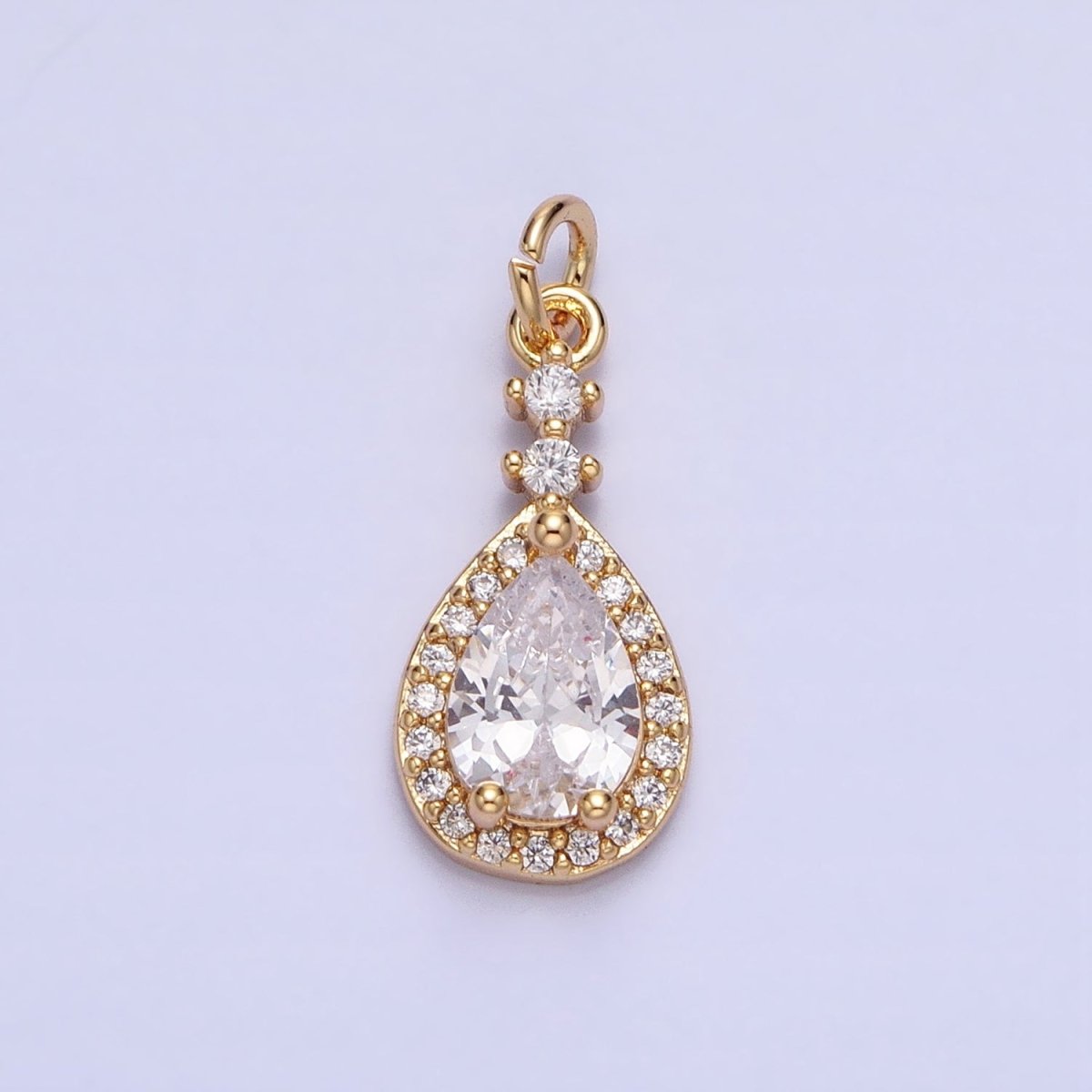 Gold, Silver CZ Clear, Purple, Pink, Red, Blue Teardrop Micro Paved Charm | AC427 - AC431, AC941 - AC945