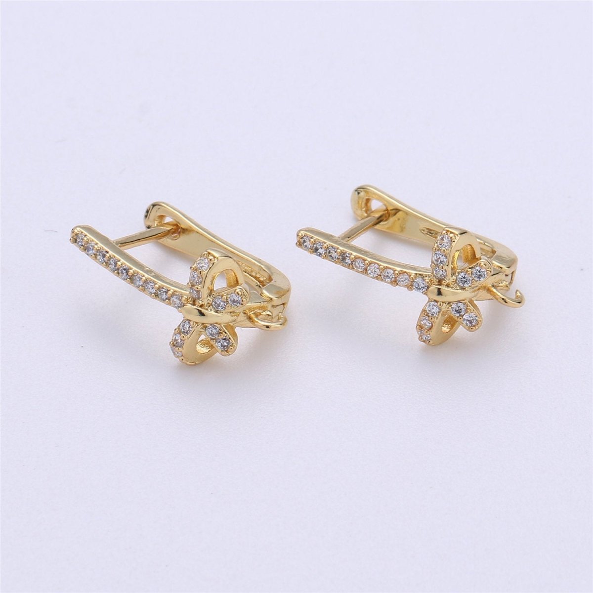 Gold / Silver CZ Micro Pave LatchBack Earring Wires Hooks, Leverback ear wires, Huggie ear wire Cubic open link earrings Supply K-314