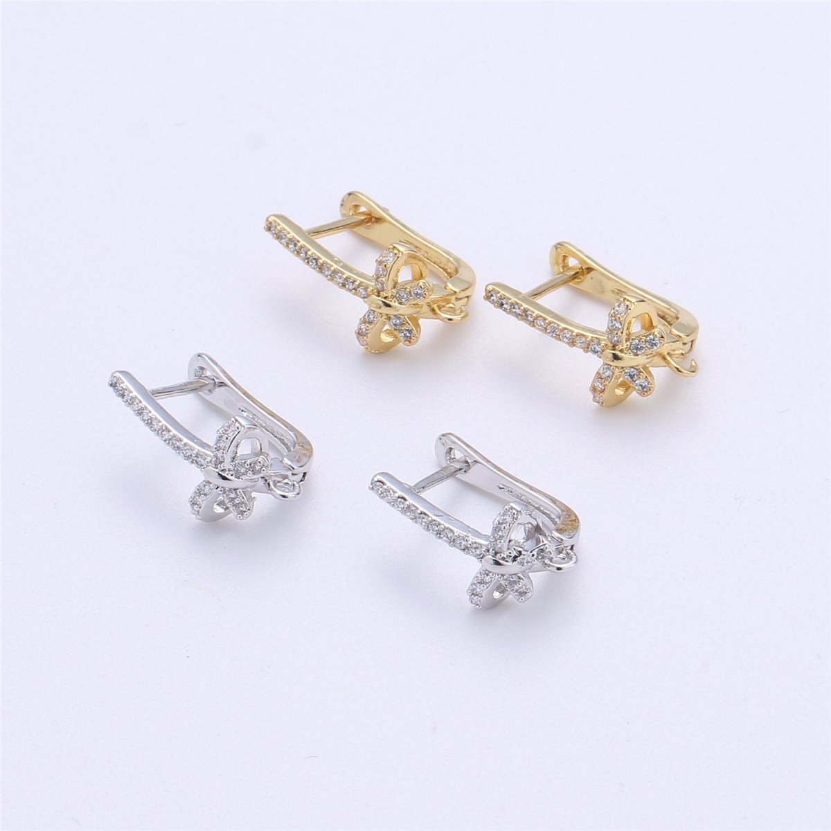 Gold / Silver CZ Micro Pave LatchBack Earring Wires Hooks, Leverback ear wires, Huggie ear wire Cubic open link earrings Supply K-314