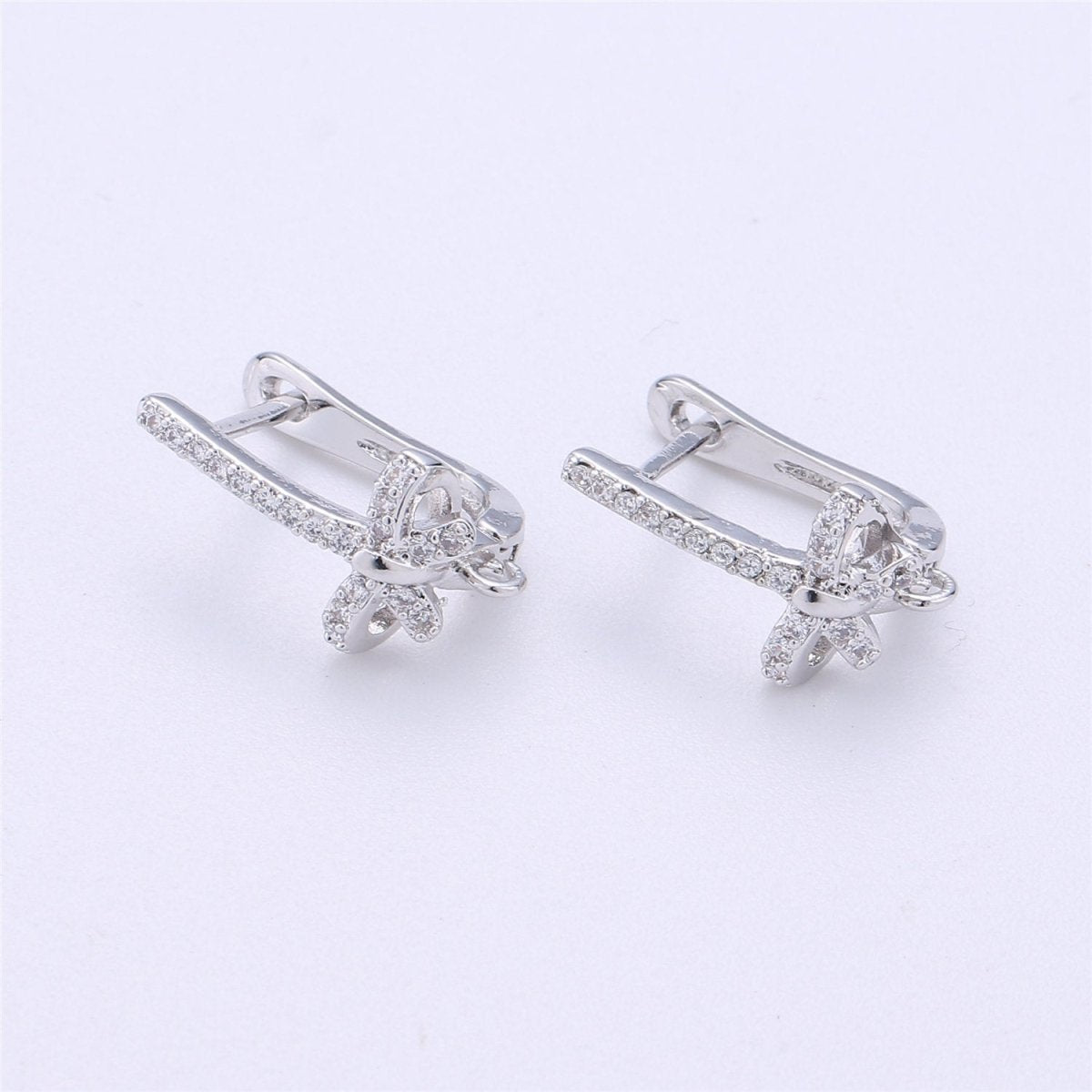 Gold / Silver CZ Micro Pave LatchBack Earring Wires Hooks, Leverback ear wires, Huggie ear wire Cubic open link earrings Supply K-314