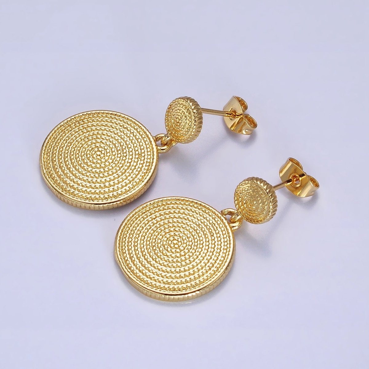 Gold, Silver Double Circular Beaded Round Drop Dangle Stud Earrings | AB568 AB570
