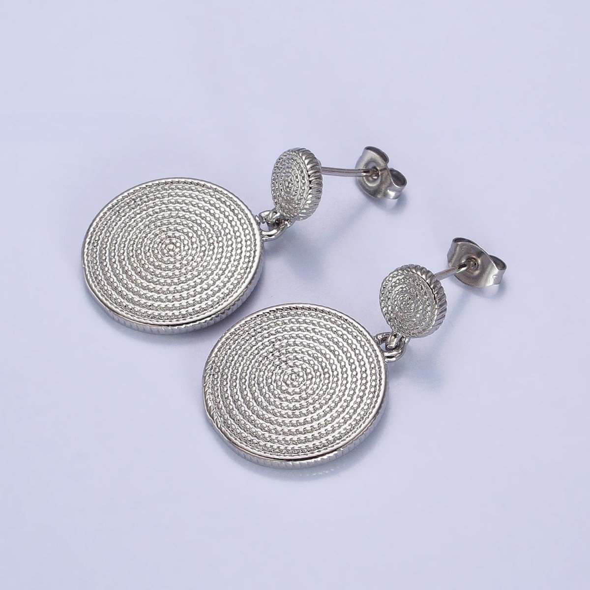 Gold, Silver Double Circular Beaded Round Drop Dangle Stud Earrings | AB568 AB570