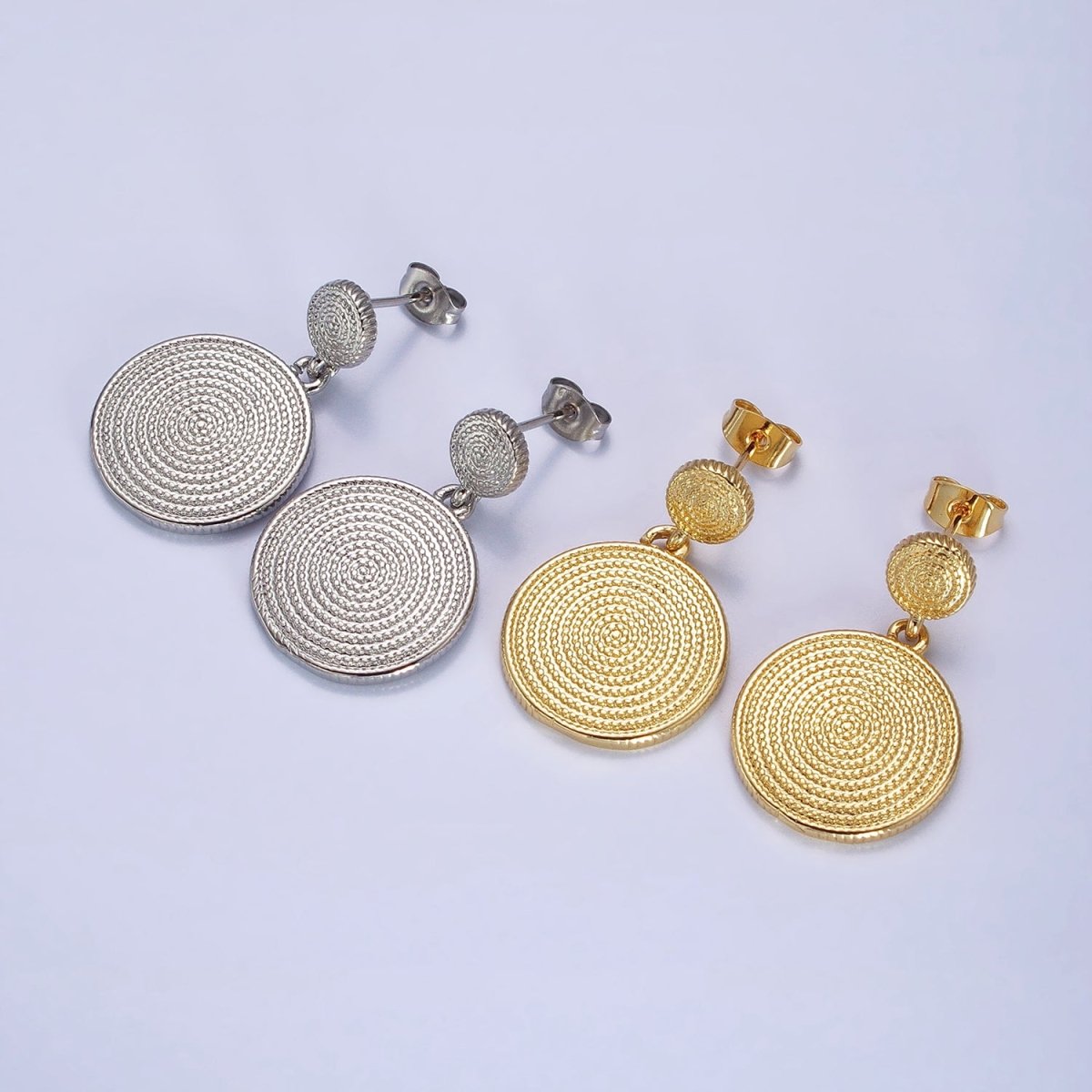 Gold, Silver Double Circular Beaded Round Drop Dangle Stud Earrings | AB568 AB570