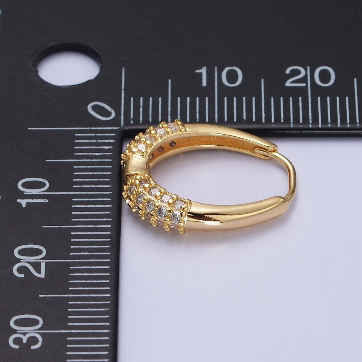 Gold, Silver Double Clear Micro Paved CZ Oblong U-Shaped Hoop Earrings | AB452 AB463
