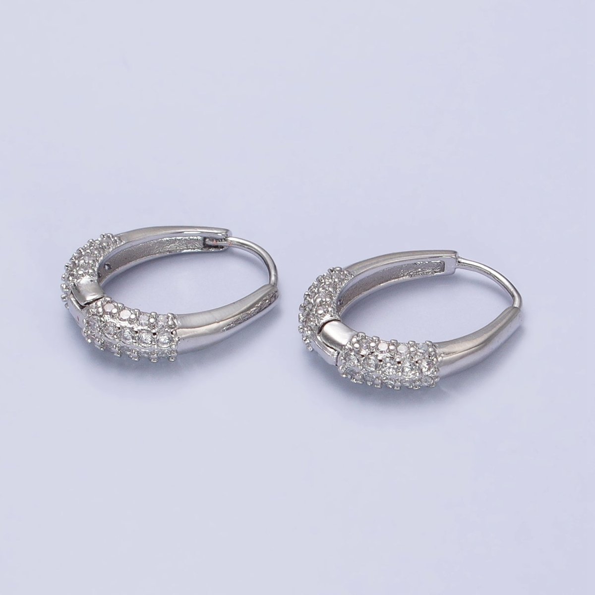 Gold, Silver Double Clear Micro Paved CZ Oblong U-Shaped Hoop Earrings | AB452 AB463