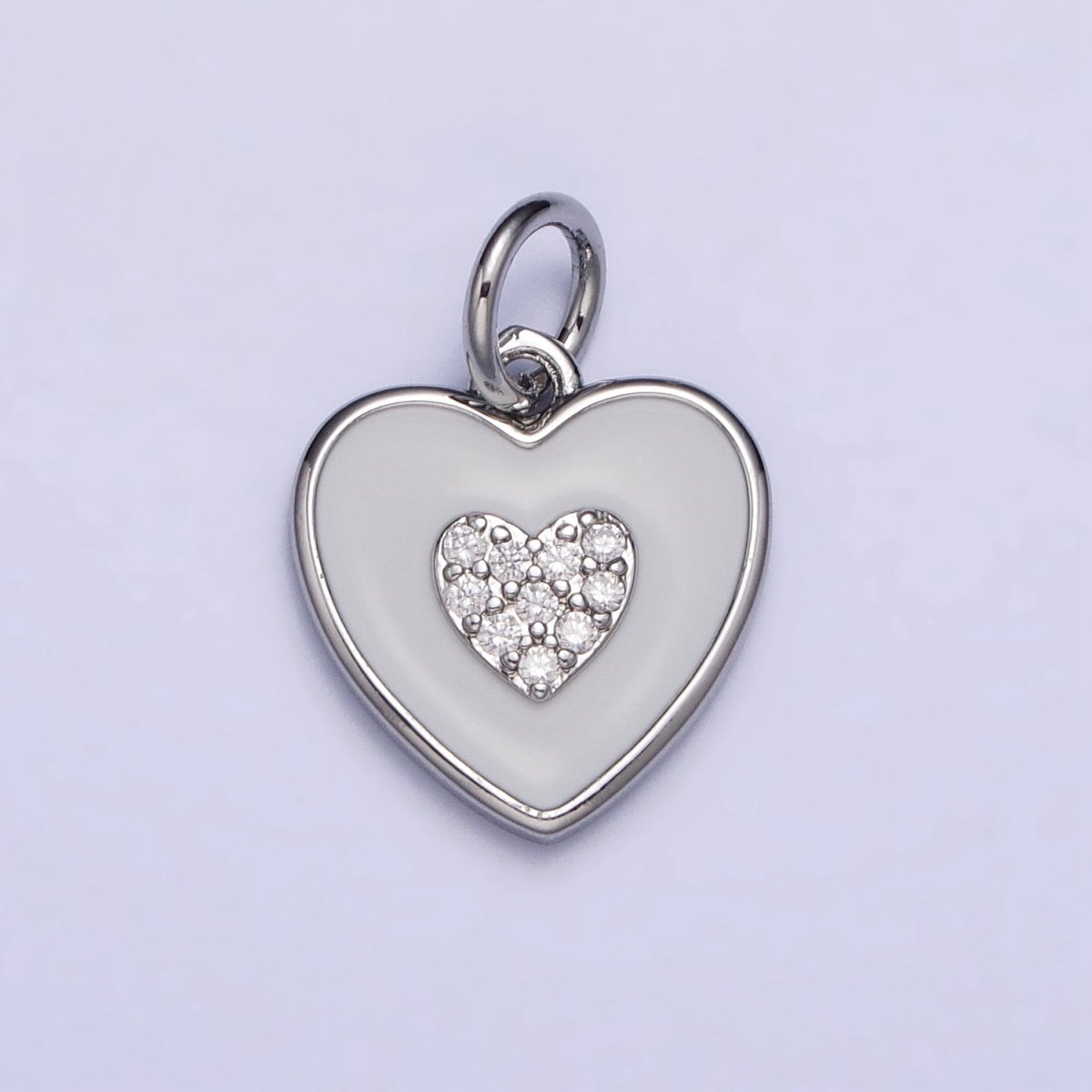 Gold, Silver Double Heart White Enamel Micro Paved CZ Charm | AC1021 AC1022