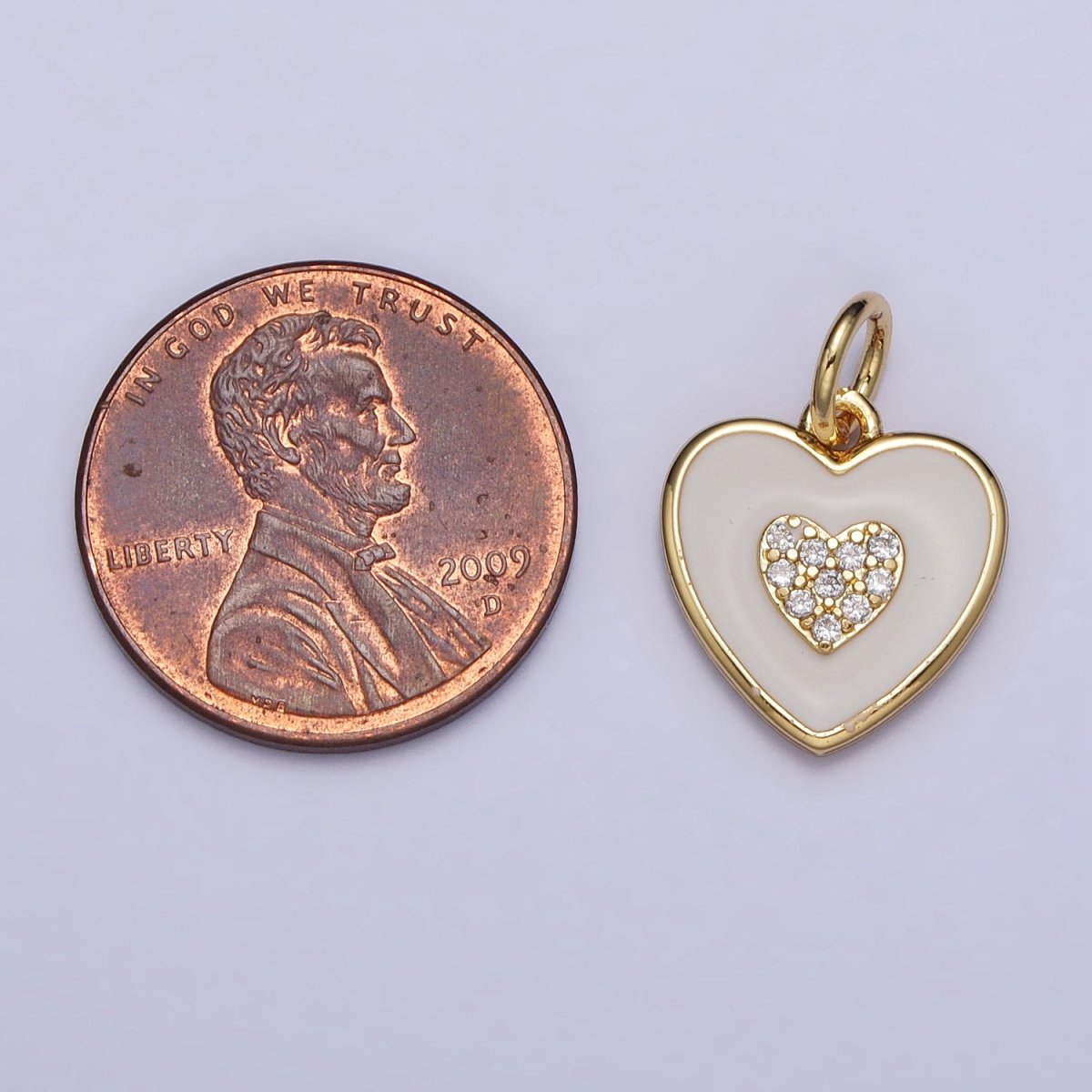 Gold, Silver Double Heart White Enamel Micro Paved CZ Charm | AC1021 AC1022