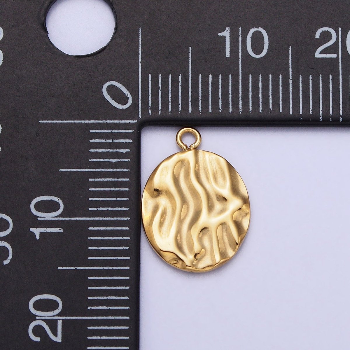 Gold, Silver Double Sided Oval Hammered Charm in Gold & Silver | P-890